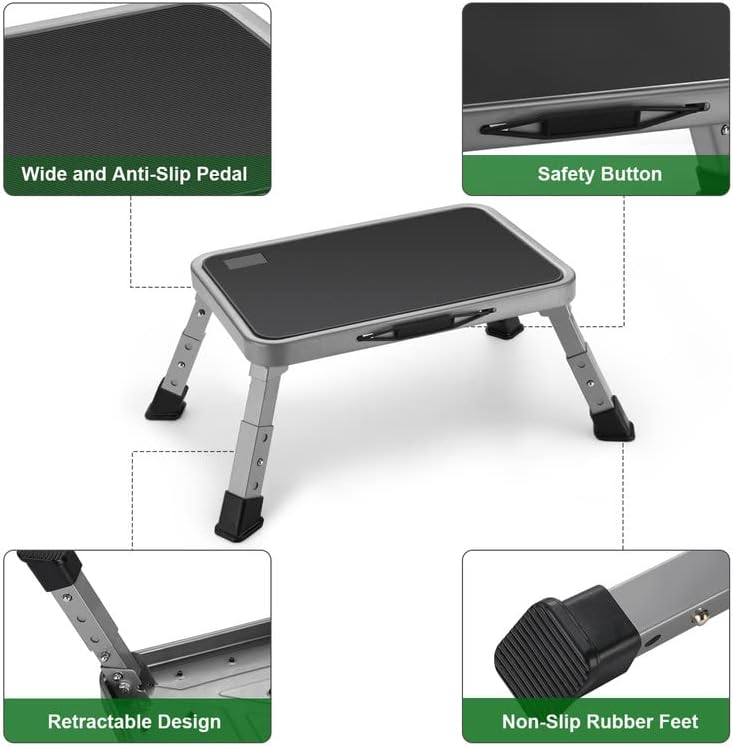Jocauto Foldable Step Stool, Adjustable Step Stool with a Non-Slip Platform, Step Ladder with Thick Rubber Feet for Adults or Children in Kitchen, Bedroom, Office, Rv, 330 Lbs Capacity