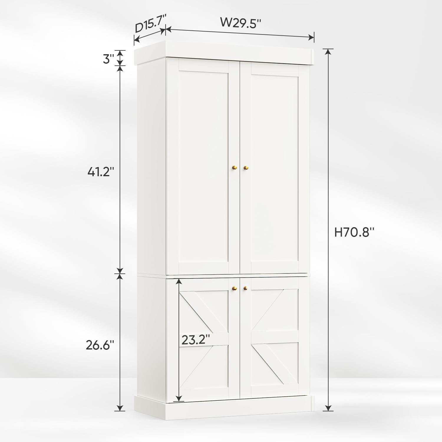 70.8" Tall Farmhouse Kitchen Pantry Cabinet with Glass Doors, Modular Wooden Storage Cabinet with 6-Tier Adjustable Shelves, Hutch for Kitchen or Living Room, Set of 3, White