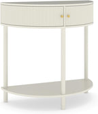 Artisan-Crafted Wave-Pattern Demi-Lune Console Table with Creamy White Finish,Unique Half Moon Design End Table with 2 Storage Drawers and Bottom Shelf for Living Room, Bedroom, Study, Hallway