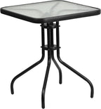 Flash Furniture Barker 23.5" Square Indoor/Outdoor Tempered Glass Patio Side Table, Outdoor Patio Table for Commercial or Residential Use, Clear/Black