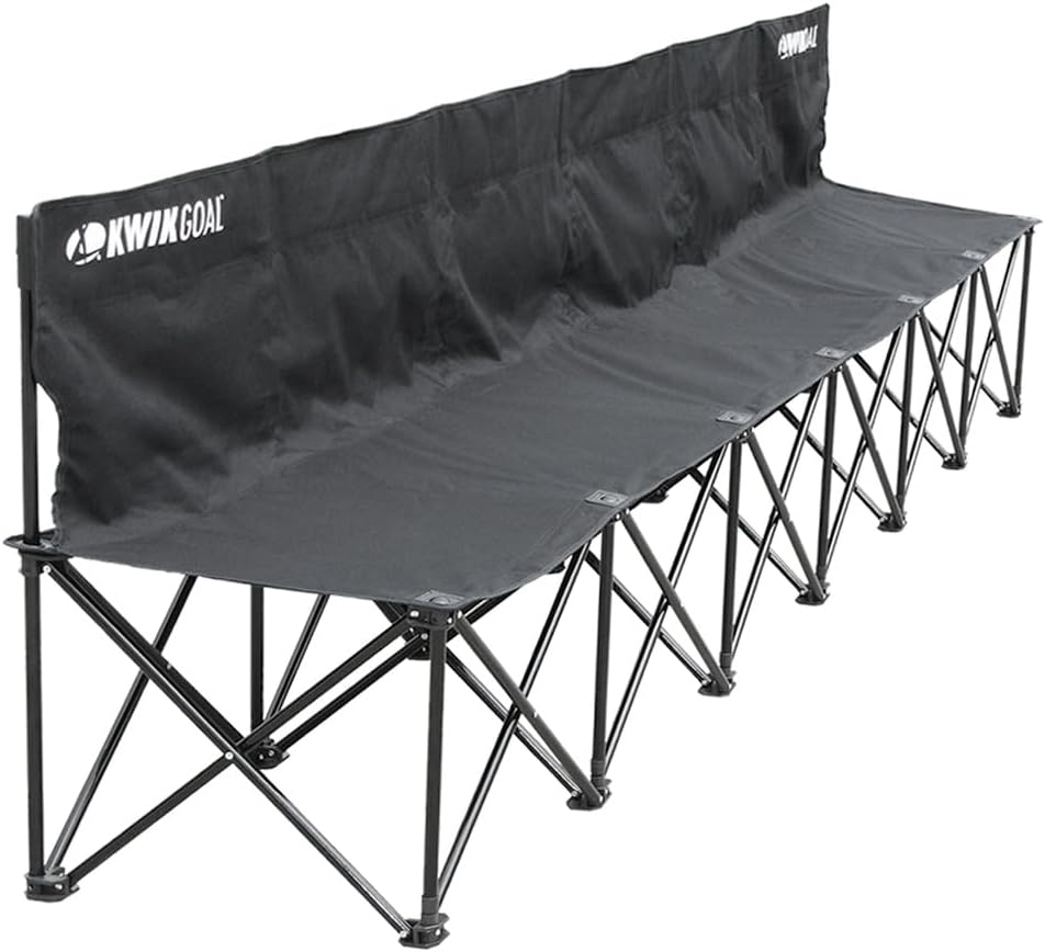 Kwik Goal 6-Seat Kwik Bench, Black, Steel Frame with Woven Fabric Seats, 16" H x 108" W