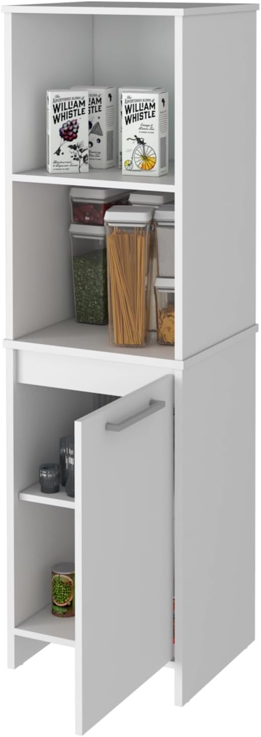 Pantry Cabinet with Single Door Cabinet with 4 Shelves (2 Open+2 Internal), Metal Hardware & Soft Close Hinges, Storage Cabinet for Kitchen Pantry, 17.71" W×15.74" D×59.29" H