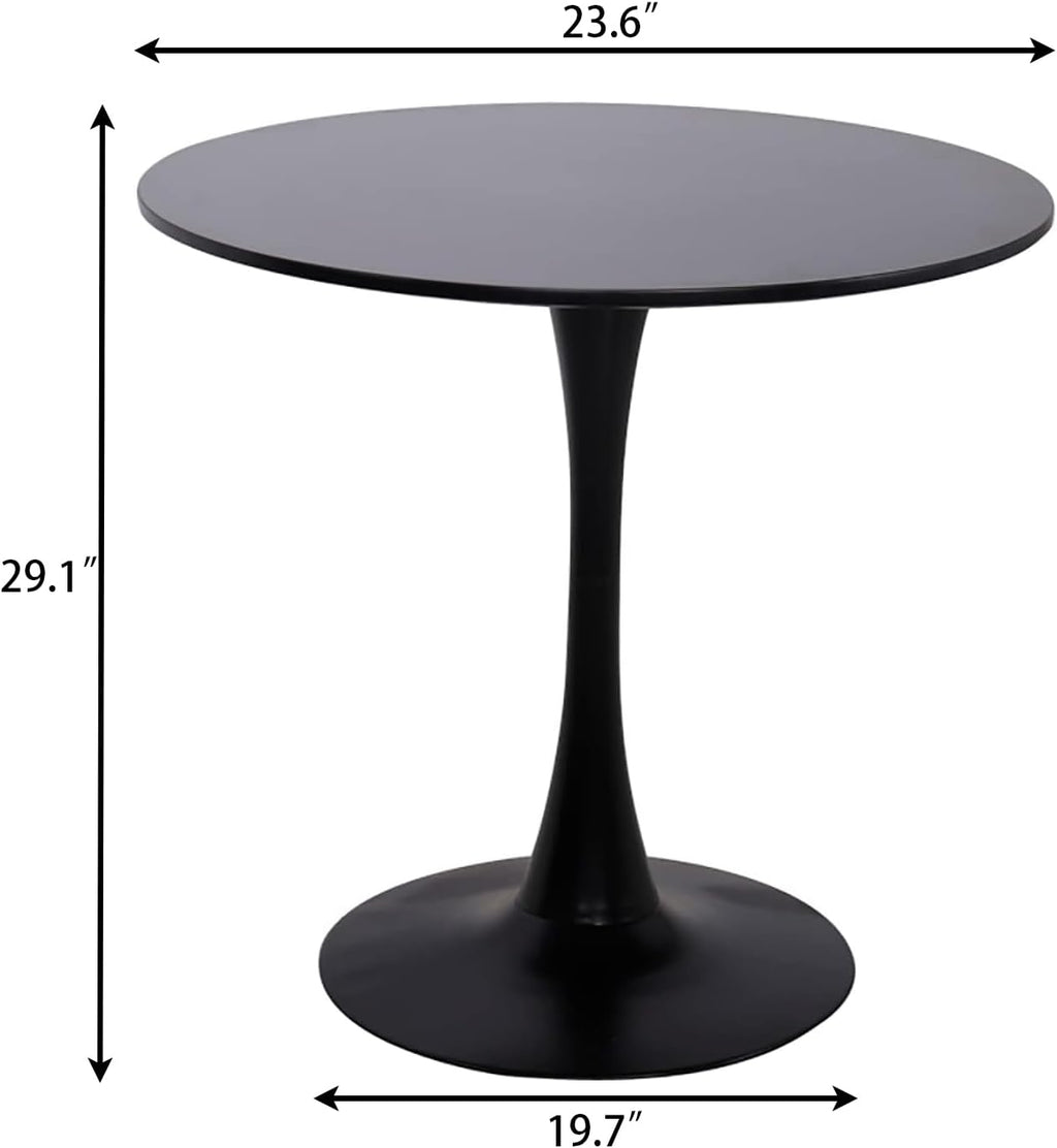 Round Dining Table, 24" Circle Pedestal Table with Thickened Top & Metal Base, Mid-Century Modern Coffee Table for Living Room, Kitchen, Small Spaces, Black