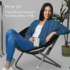 Urban Lifestyle Faux Fur Saucer Chair, Foldable Cozy Accent Chair for Kids, Teens & Adults, Gaming Chair Dorm Chair Bedroom Chair, Metal Frame, Black Faux Fur Seat