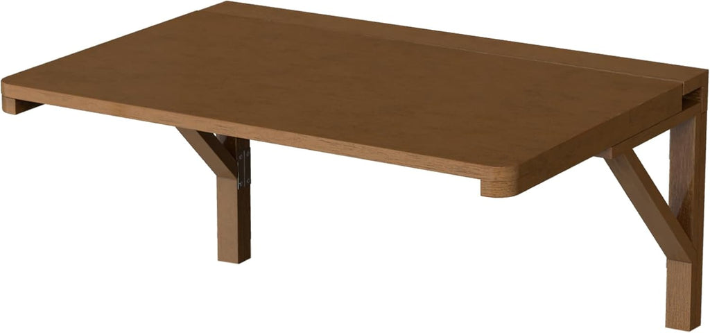 MM MELISEN Wall Desk - 24x16 Inch, Walnut Color Compact Desk for Laundry Room or Kitchen Area. Solid Wood fold-Down Surface for Daily tasks. Stores Flat When not in use