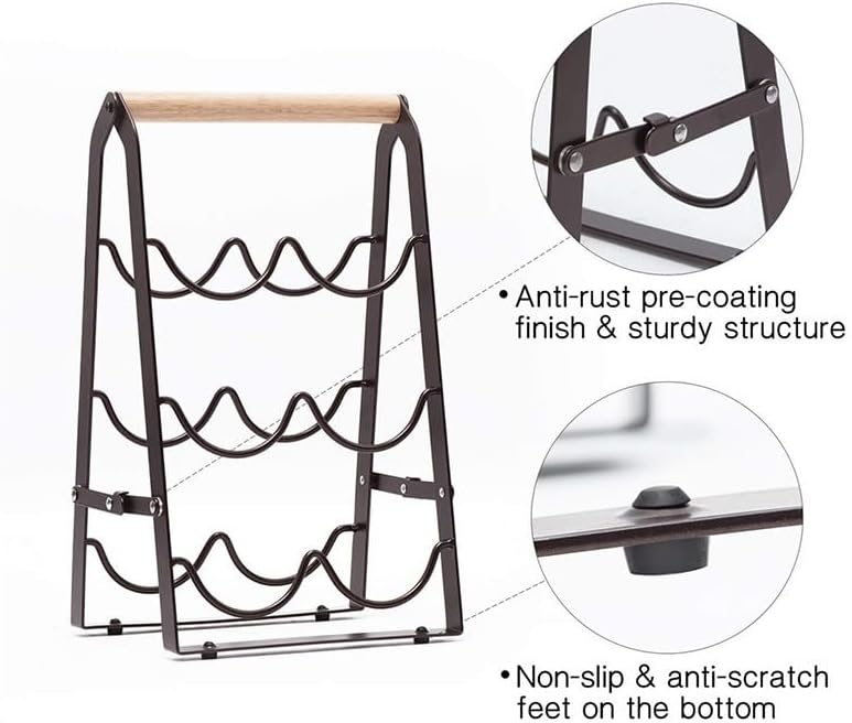 Wine Rack, 6 Bottle Wooden Countertop Free Standing Shelf,3 Tier Bottle Holder Stand for Home Bar Tabletop, Cabinet Inserts, Kitchen, Wine Cellar Storage No Assembly(Black)