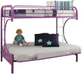 BOWERY HILL Modern Twin Over Full Futon Bunk Bed, Purple Finish, Metal Tube with Slat System, Built-in Ladders, Full-Length Guardrails, Convertible Sit to Sleep Futon, Kids Room Furniture Piece
