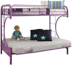 BOWERY HILL Modern Twin Over Full Futon Bunk Bed, Purple Finish, Metal Tube with Slat System, Built-in Ladders, Full-Length Guardrails, Convertible Sit to Sleep Futon, Kids Room Furniture Piece