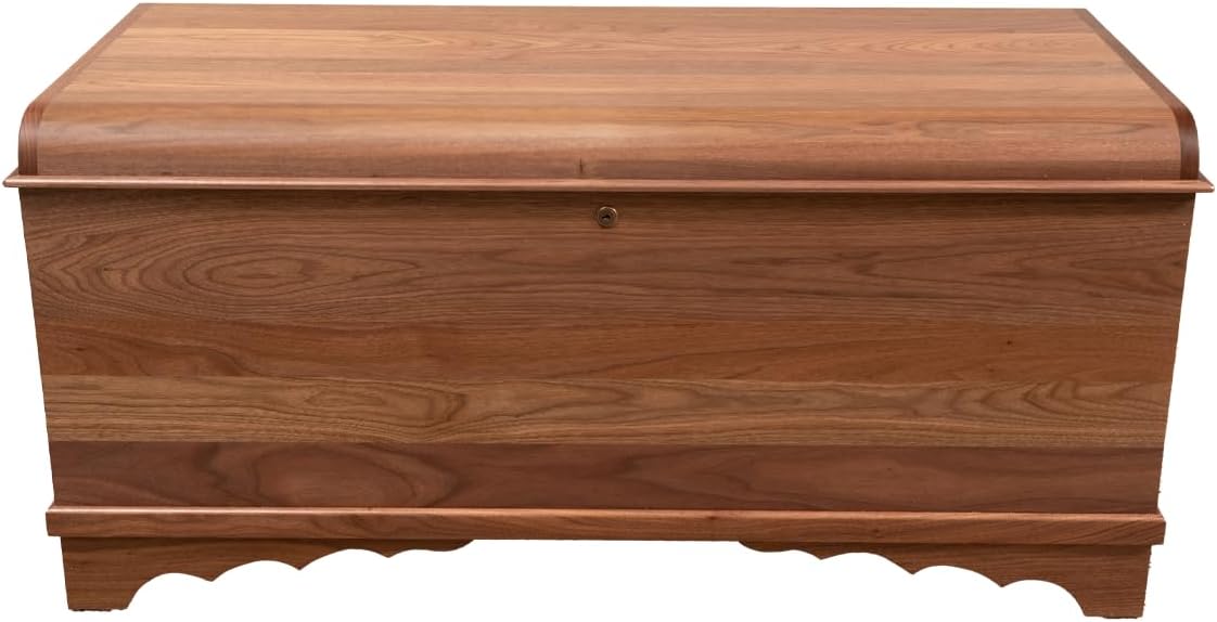 Rustic Red Door Co. Cedar Hope Chest with Waterfall Top, Amish Made Wooden Storage Trunk Box for Bedroom, Blanket, Clothes, Anti-Slam Hinges and Lock, 46", Walnut Wood, Natural Stain
