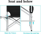Tall Directors Chair, Portable Makeup Artist Chair with Side Table, Cup Holder, Storage Bag and Footrest, 41'' Seat Height Folding Camping Chairs for Tailgating Camp Lawn Picnic Fishing Beach