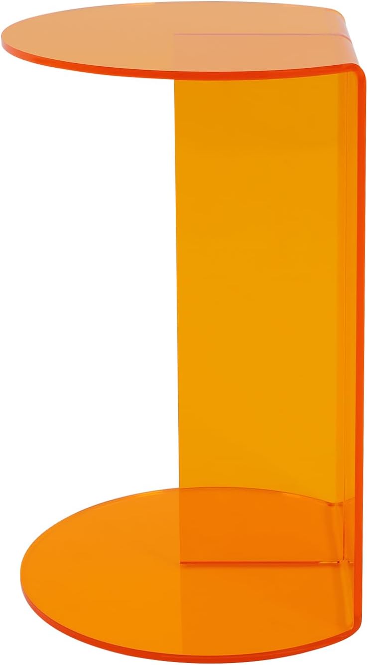 Acrylic Side Table, Modern Semicircle Clear End Table for Living Room Bedroom Small Coffee Table with Stable Base, Minimalist Nightstand for Small Spaces,Orange