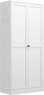 Metal Kitchen Pantry Cabinet - 61" Tall Sideboard Storage Bookcase with 2 Doors & 4 Adjustable Shelves, White Cupboard Storage Hutch Cabinet for Kitchen/Pantry/Bathroom