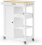 Gizoon Kitchen Island Cart with Storage Cabinet & Removable Tray | 27.6''W Mobile Kitchen Cart with Drawer, Towel Rack, 3 Hooks, 3 Open Shelves, Utility Trolley Cart for Dining Room, White