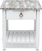 Pemberly Row Contemporary Wood End Table with Drawer, White/Gray Finish, 24" H x 22" W x 24" D, Solid Mindi and White Cedar Wood, Coastal Style, Textured Design, Ball Bearing Glides, Living Room Side