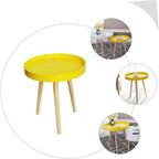 VALICLUD Nordic Style Mini Round Decorative Sofa Side Table with Yellow Wood Top, Compact Creative Small Household End Table for Living Room and Balcony Use