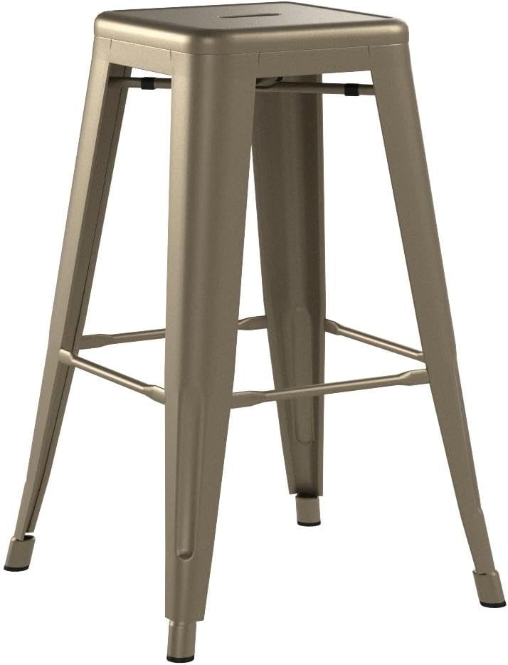 Yaheetech 24'' Metal Bar Stools Counter Height Barstools Set of 4 High Backless Industrial Stackable Chairs for Indoor and Outdoor, Gun Metal