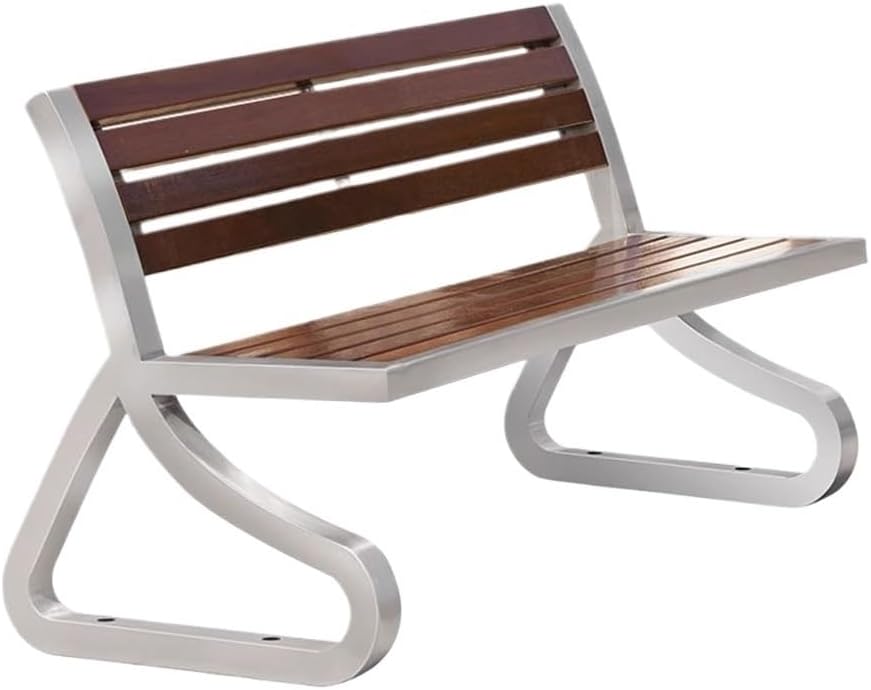 Garden Garden Wooden Backrest Bench, with Stainless Steel Metal Frame, Suitable for Indoor Outdoor Patio Seat