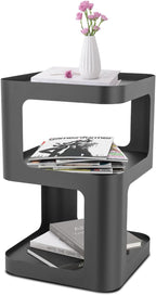 3 Tier Side Table, Black Carbon Steel End Table, Freestanding Modern Bedside Table for Living Room, Bedroom, Office, Sofa Side and Small Spaces