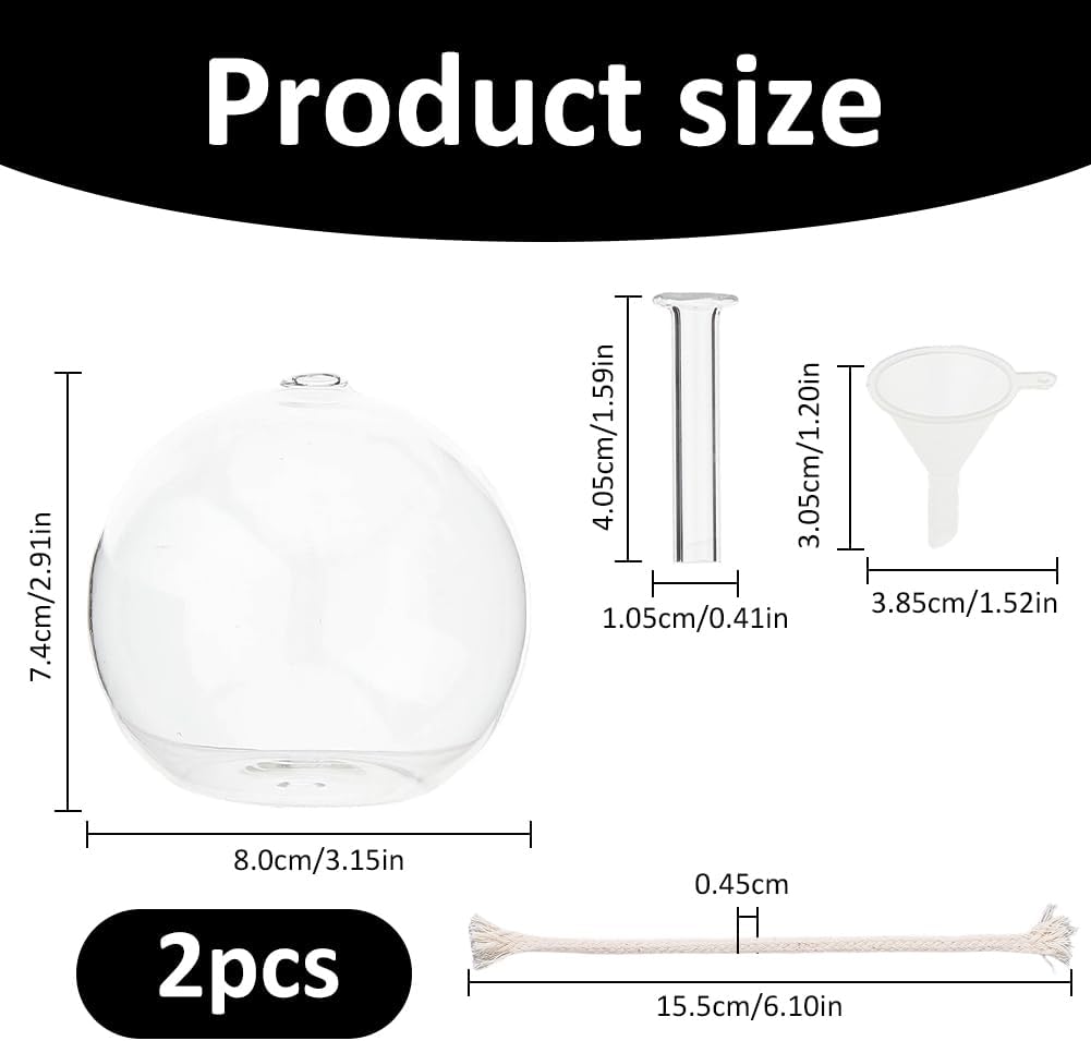 SUPERFINDINGS 2 Sets Clear Glass Oil Lamp Round Refillable Liquid Petite Oil lamp 8 x 7.4 cm Burning with Wick and Holder Included for Indoor Lighting and Outdoor Events