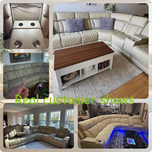 Power Reclining Sectional Sofa Set, Living Room Furniture Sets, Breathing Leather Sectional Couch and Loveseat with 4 Recliners, LED Light, USB Charging Port & Storage for House/Home Theater