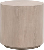 Pemberly Row Round Oak Veneer End Table, 22 in Diameter, Natural Gray Finish, Brushed Silver Metal Base, Diamond Pattern Top, Sleek Contemporary Design, Living Room Furniture