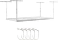 SafeRacks 4 ft x 8 ft Overhead Storage Rack Adjustable 24 in - 45in Height (White) With Accessory Pack With 5-Piece Hook Accessory Pack