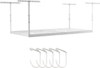 SafeRacks 4 ft x 8 ft Overhead Storage Rack Adjustable 24 in - 45in Height (White) With Accessory Pack With 5-Piece Hook Accessory Pack