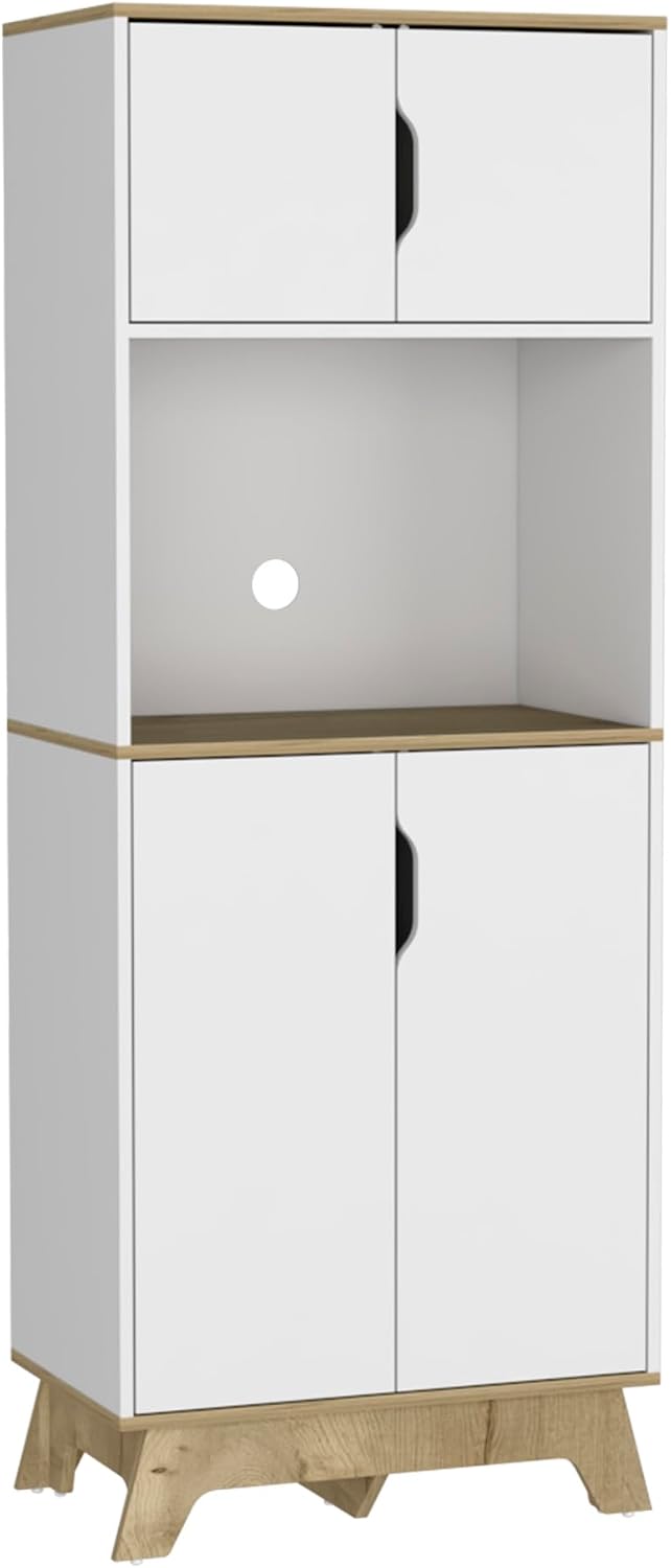 Microwave Tall Cabinet Wallas, Kitchen, Light Oak/White