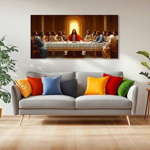 ZOMNAI The Last Supper Jesus Wall Art for Living Room Office Gold Canvas Painting Prints Classical Artwork Kitchen Bedroom Decor (20x40 Inches)