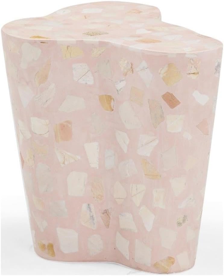 Pemberly Row Contemporary Slab Terrazzo Side Table, Sunset Pink Finish, Concrete Material, 18 in Wide, Free-Form Shape, Stylish Handmade Accent Table for Living Room or Bedroom Decor