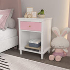 Kids Nightstand, Modern Toddler Nightstand with One Drawer & Open Shelf, Wood End Table for Boys and Girls, Multi-Color Options for Bedroom, Living Room, and Kids' Room Storage (Pink)