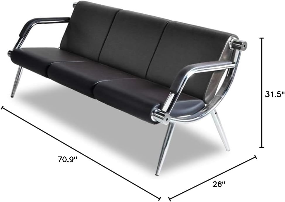 Waiting Room Bench with Armrest 3 Seat Black PU Leather Office Furniture Guest Seating Lobby Conference Reception Chair Visitor Guest Sofa for Office Airport Clinic Hospital Bank Salon Barber