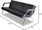 Waiting Room Bench with Armrest 3 Seat Black PU Leather Office Furniture Guest Seating Lobby Conference Reception Chair Visitor Guest Sofa for Office Airport Clinic Hospital Bank Salon Barber