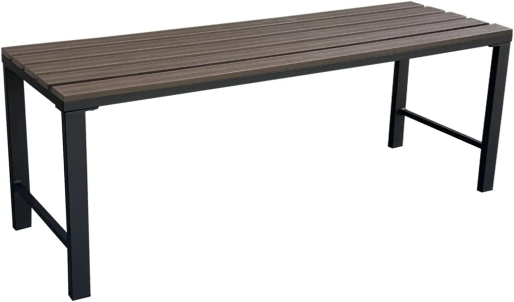 46" Outdoor Metal Backless Bench, All-Weather Patio Garden Bench for Backyard, Porch, or Lawn, Durable Steel Bench for Outdoor Spaces, Walnut