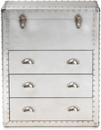 BOWERY HILL 3-Drawer Mid-Century Metal Accent Storage Chest, Silver Finish, Wood and Metal Construction, Vintage-Inspired Rivet Details, Lift-Top Compartment, Bedroom, Living Room, or Entryway Use