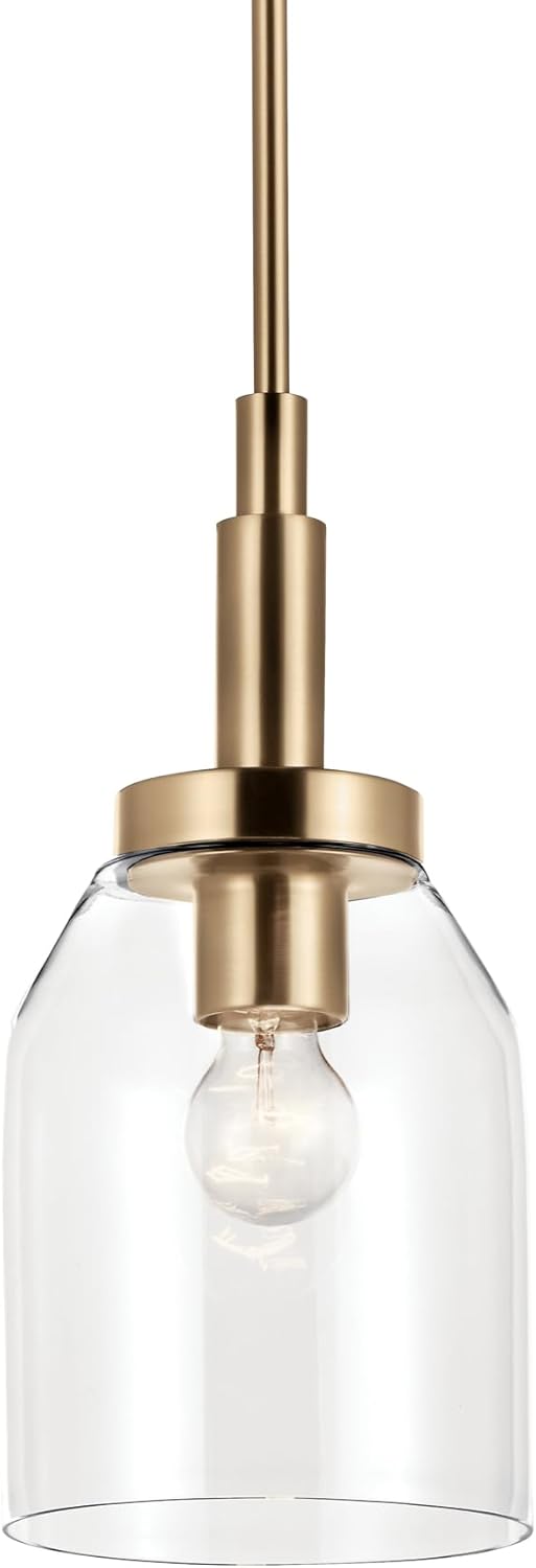 Kichler Madden 1-Light Mini Pendant Light Fixture with Clear Glass Shade in Champagne Bronze, Sloped Ceiling Compatible for Kitchen Island Hanging Lighting (15" x 7 "), 52725CPZ