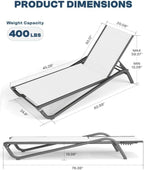 Aluminum Pool Lounge Chairs Set of 4 with 5 Adjustable Backrest, Textilene Fabric, Outdoor Lounge Chairs for Poolside, Beach, Deck, Backyard (White)