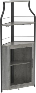 Alkmaar Corner Wine Cabinets, Bar Cabinets with Glass Shelves, Sideboards and Buffet Cabinets with Shelves, with Anti-Tipping Device (Grey)