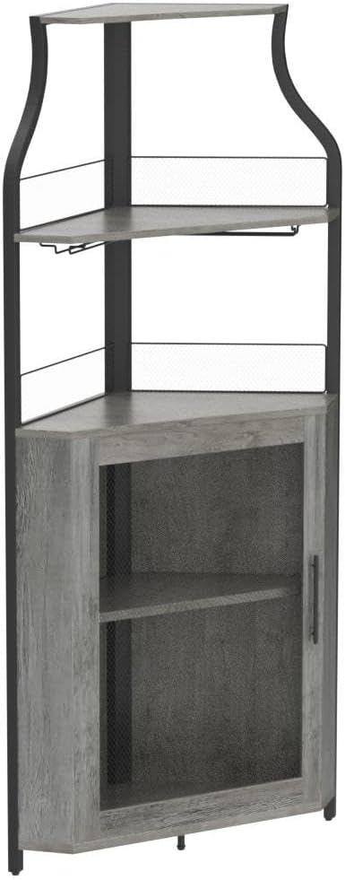 Alkmaar Corner Wine Cabinets, Bar Cabinets with Glass Shelves, Sideboards and Buffet Cabinets with Shelves, with Anti-Tipping Device (Grey)
