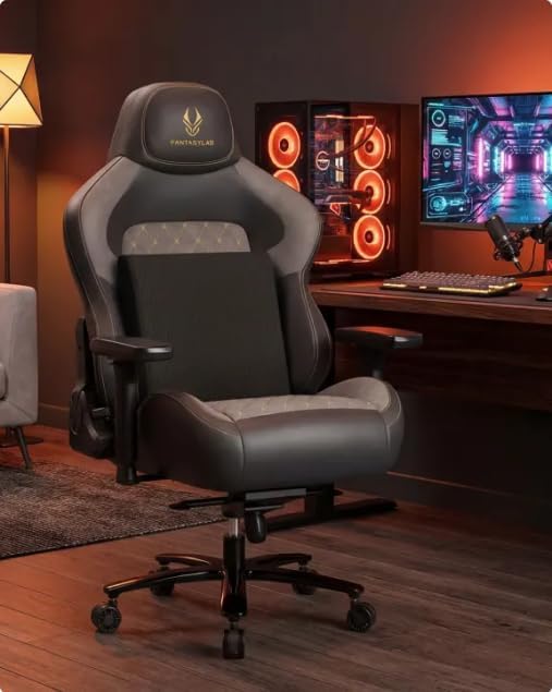 Fantasylab Big and Tall Gaming Chair 440LBS Heavy Duty High-Back Computer Chair with Memory Foam Lumbar Support, 4D Adjustable Armrests, Metal Base, Swivel & Recline for PC Gaming and Office
