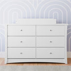 Storkcraft Crescent 6-Drawer Dresser, White | GREENGUARD Gold Certified, White Dresser for Bedroom, Kids & Nursery Storage Chest, Safety Interlocking Drawers, Kids Bedroom