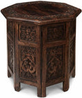 End Tables for Living Room– Hand Carved Vintage Boho Folding Side Tables for Small Spaces, Entryway, Living Room, Bedroom – No Tools Assembly, 18"x18" Octagon, Scorch Burnt Finish