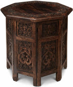 End Tables for Living Room– Hand Carved Vintage Boho Folding Side Tables for Small Spaces, Entryway, Living Room, Bedroom – No Tools Assembly, 18"x18" Octagon, Scorch Burnt Finish