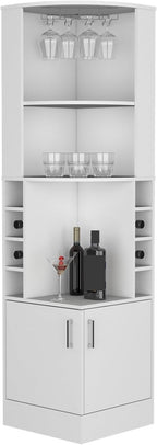 Farmhouse Corner Cabinet, Double Door Cabinet with Glass Rack, Eight Built-in Wine Rack,for Kitchen Home