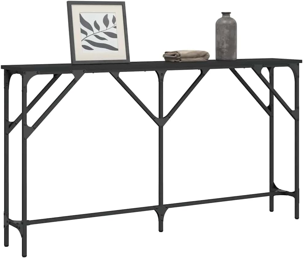 Console Table Black 55.1"x9.1"x29.5" Engineered Wood Entryway Table with Metal Frame and Adjustable Feet