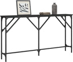Console Table Black 55.1"x9.1"x29.5" Engineered Wood Entryway Table with Metal Frame and Adjustable Feet