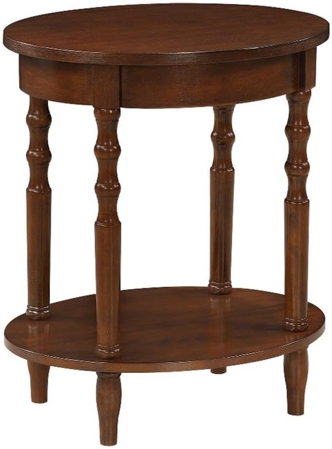 Pemberly Row Oval End Table with Shelf, 20.5 x 15.25 x 24.25 in, Solid Wood Legs, Espresso Veneer Finish, Bottom Shelf Storage, Classic Accent Table for Living Room or Bedroom Use