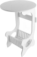 TOYANDONA Small Round Side Table with Storage White End Table Small Spaces Nightstand for Bedroom Living Room Balcony Bedside Laundry Room Shelf
