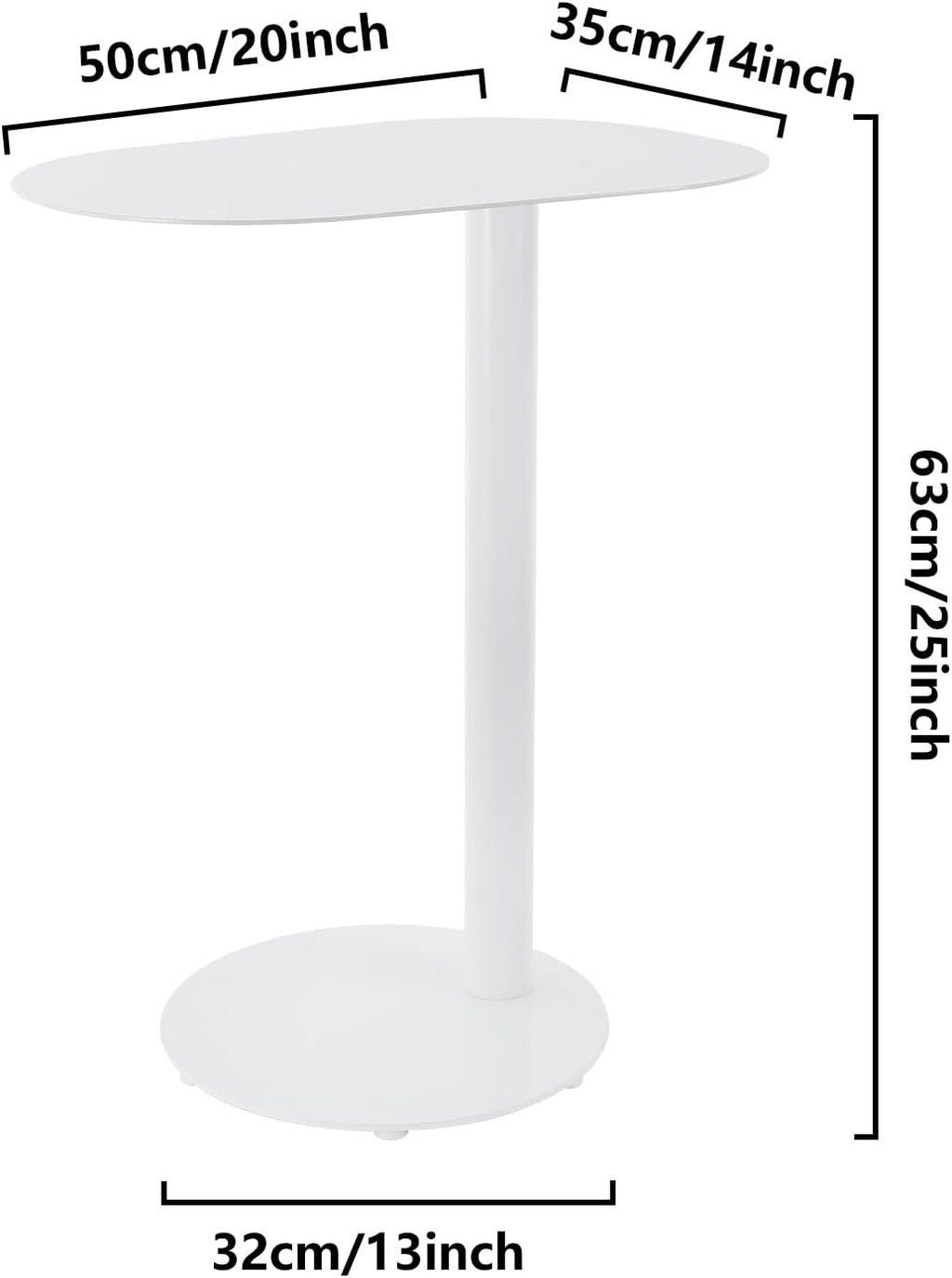 Modern C-Shaped End Table,Slim Tray Metal Sofa Couch End Table for Living Room,Study Room,Bedroom,Cafe (White)