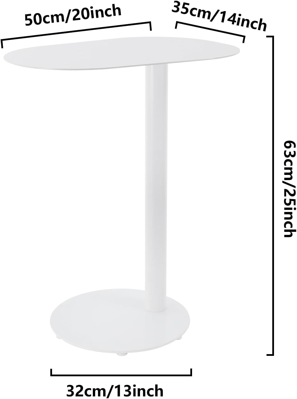 Modern C-Shaped Side Table, Metal End Table for Sofa Couch & Bed, 25in Tall Small Sofa Side Table for Living Room & Bedroom (White)